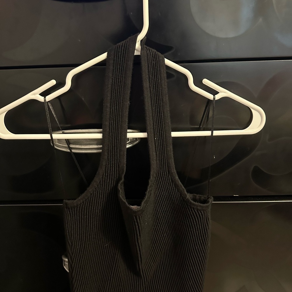Black Ribbed Halter Neck Tank Top
